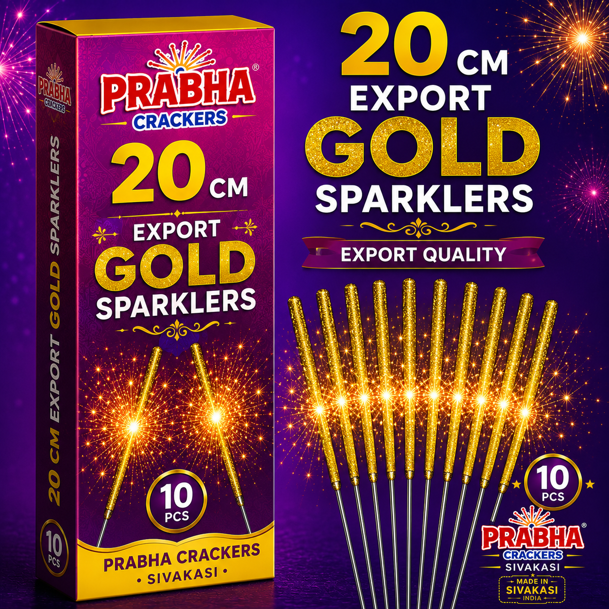20 CM EXPORT GOLD SPARKLERS (10 PCS)